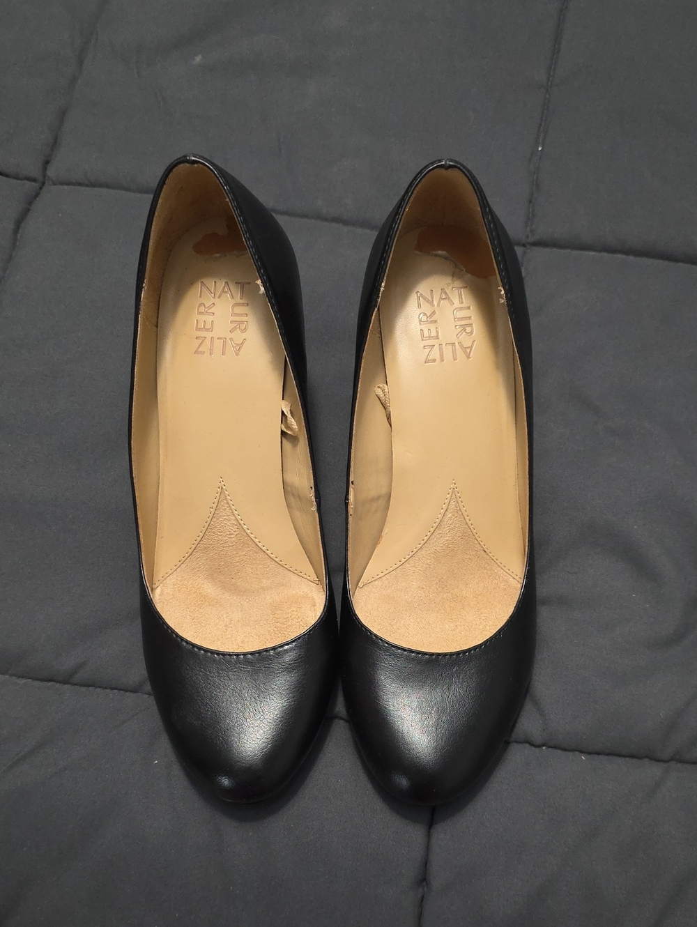 Naturalizer Black Leather Round-Toe Dress Pumps With Platform 8.5 Wide